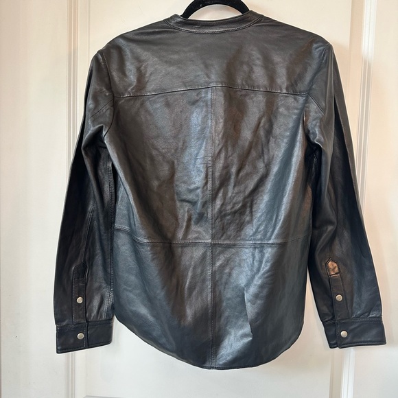 NEW Leon & Harper Designer Black 100% Lambs Leather Ruffle Snap Button Shirt, M - Picture 2 of 10